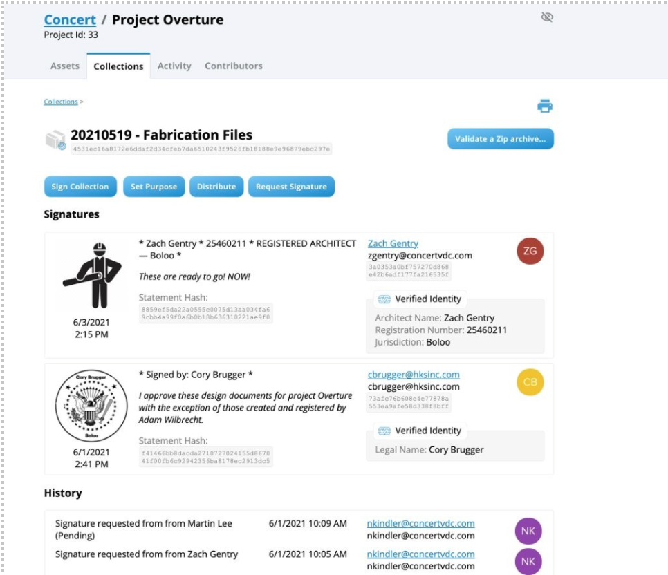 Concert Request Assets workflow interface for requesting project files